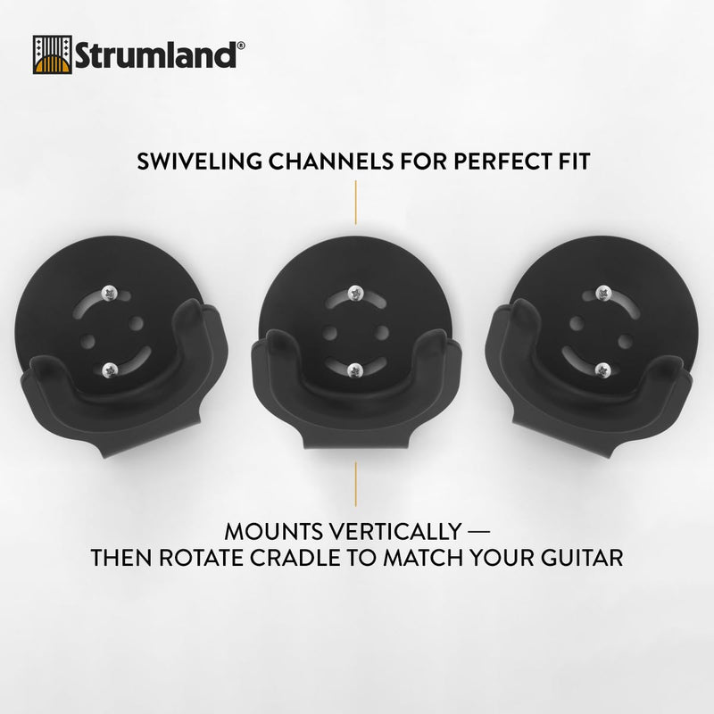 Strumland Guitar Wall Mount – Premium Guitar Hanger for Acoustic, Electric & Classical Guitars, USA-Made Steel Hook with Swiveling Fit, Modern Wall Display, Soft-Safe Cradle, Hidden Mount (Black) Black