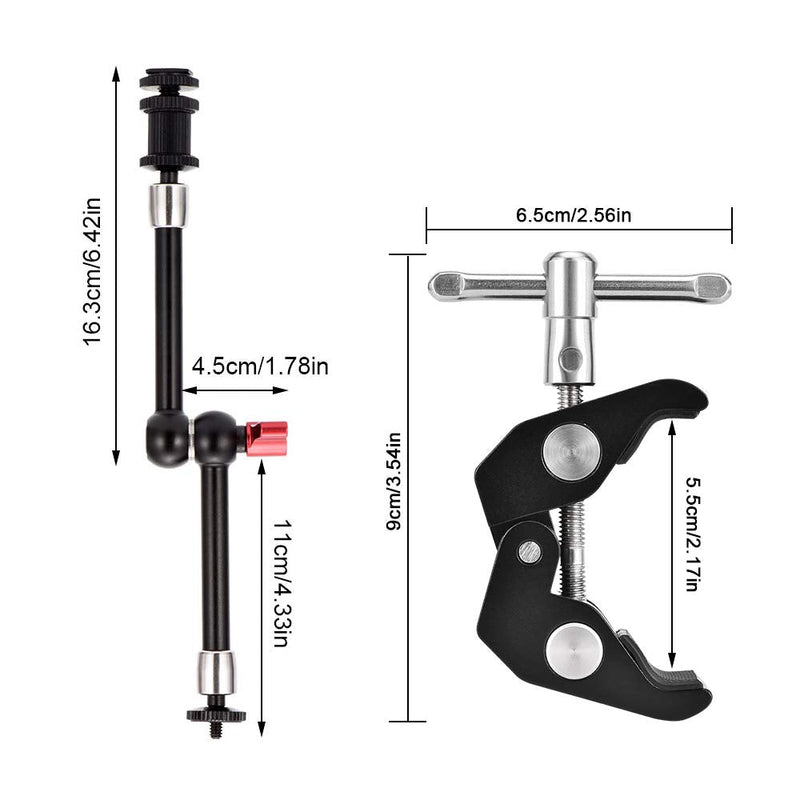 UTEBIT 11 inch Magic Arm, Camera Mount Articulating Friction Arms with Super Crab Clamp for DSLR Camera Rig, Flash Light, LED Lights, LCD Monitor 11 inch-Magic Arm+Super Clamp