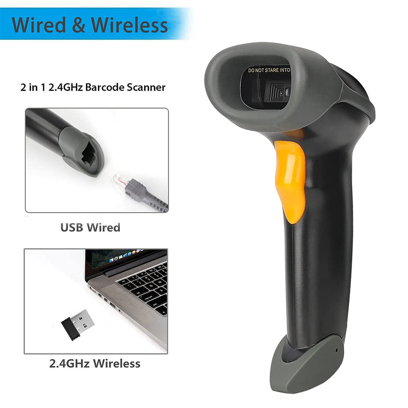 [AUSTRALIA] - 1D CCD 2.4G Wireless Bar Code Scanner Versatile 2 in 1 (Wireless+USB Wired), UNIDEEPLY Automatic Barcode Reader Scanner 196 Feet Indoor Transmission Distance, Scanning Gun for PC Computers, Black 