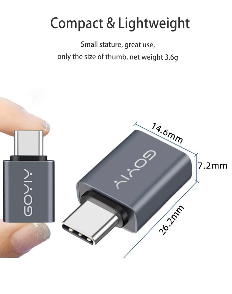 GOYIY USB C to USB Adapter, USB C Male to USB Female Adapter, USB3.2 Gen 2，2-Pack, Compatible with MacBook Pro/Air, iMac, iPad Mini/Pro, Mobile Phone and Other Type C or Thunderbolt 4/3 Devices(Grey) Grey