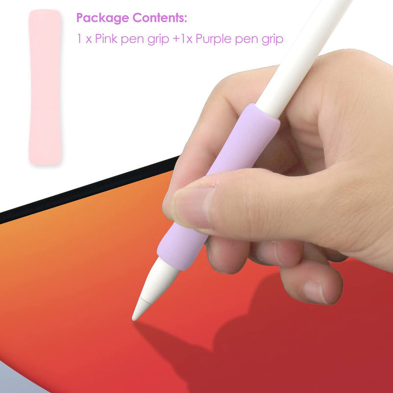 ProElife 2-Pack Ergonomics Grip Holder Silicone Protective Sleeve Cover for Apple Pencil 2nd 2021 & 1st Generation iPad Pro 11'' 12.9'' 2021/2020/2018 Stylus Accessories Kits (Pink/Purple) Pink/Purple