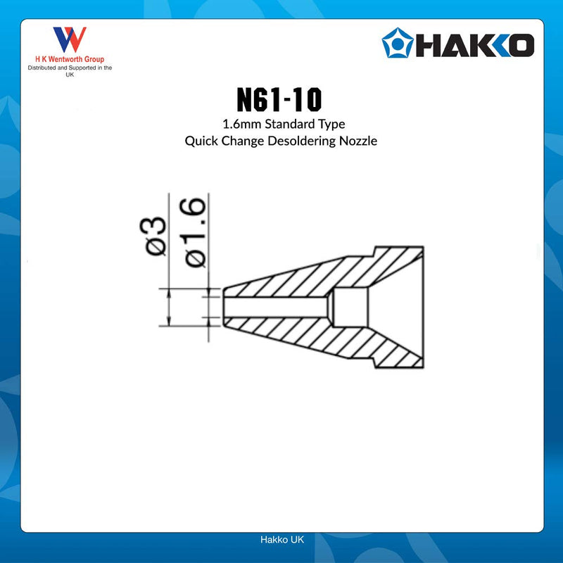 Hakko N61-10 Desoldering Nozzle, 1.6mm, Silver Standard Type