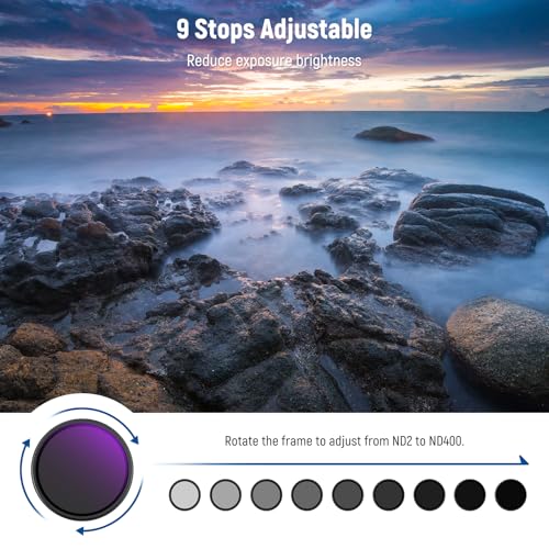 NEEWER 77mm Variable ND Filter ND2-400 (1-9 Stops) with 3X Cleaning Cloth, Adjustable Rotating Variable Neutral Density Camera Lens Filter with Multicoated Optical Glass for Exposure Balance