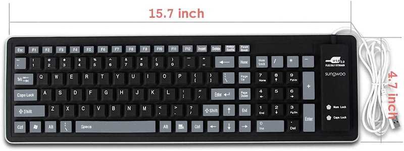 sungwoo Foldable Silicone Keyboard USB Wired Waterproof Rollup Keyboard for PC Notebook Laptop (Black+Grey)