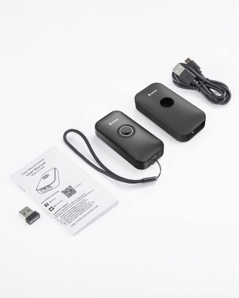 [AUSTRALIA] - Eyoyo Mini 1D Bluetooth Barcode Scanner with Case, 3-in-1 Bluetooth & USB Wired & 2.4G Wireless Barcode Reader Portable Bar Code Scanning Work with Windows, Android, iOS, Tablets or Computers(Black) Black 