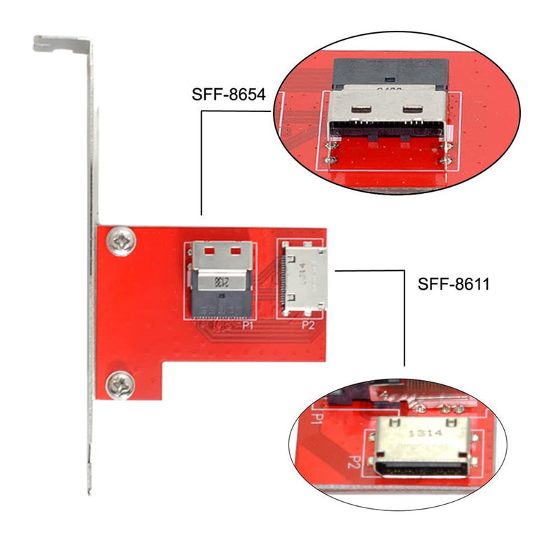 Xiwai PCI-Express 4.0 Slimline SAS SFF-8654 to Oculink SFF-8611 SFF-8612 PCBA Female Adapter with Bracket 8654-8612