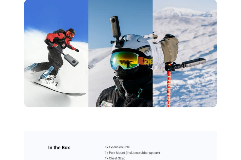 Action Camera Snow Bundle -Complete Snow Kit for Insta360 X4/X3/X2/X | for Insta360 ACE/ACE PRO/ONE R/RS/GO 3//3S/GO 2, DJI OSMO Action 4/3/2 and GoPro 12/11/10/9/MAX (Snow Bundle only) Snow bundle only