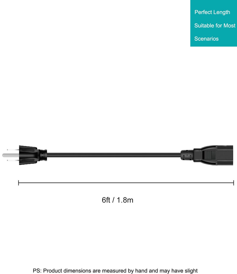 [AUSTRALIA] - Universal 3-Prong AC Power Cable for Computer, TV, Monitor & More, 6 Feet (1.82 Meters), Black 