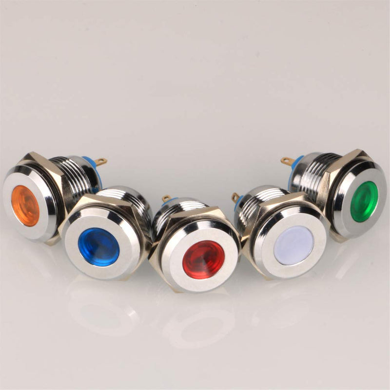 Gebildet 5pcs 16 mm AC/DC 12-24V Stainless Steel Waterproof LED Indicator Light and in 5 Colours Red/Orange/Blue/Green/White 16mm 12V-24V avec broche