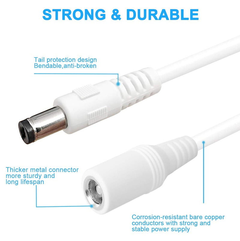 5.5mm x 2.1mm Extension Cord,DC 12v Power Supply Adapter for CCTV Security Camera Surveillance Indoor IP Camera Dvr Standalone LED Strip,Car,12 Volt Male to Female Plug Cable 10ft White