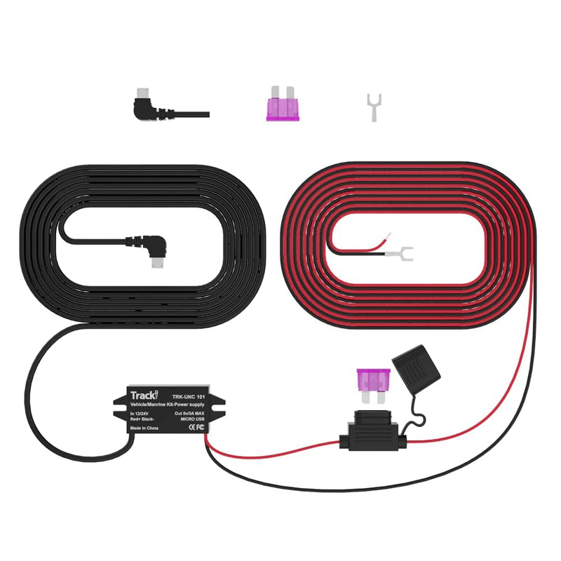 12-24 Volt to Micro USB Vehicle Car Marine Wiring Cable & Power stabilizer Kit for Tracki GPS Tracker - or for dashcam, Dashboard Camera