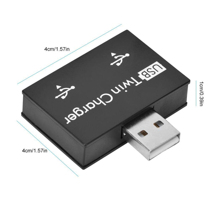 Mini Hub USB2.0 Male to 2-Port USB Twin Charger Splitter Adapter Converter Kit for Mobile Phone/ Laptop (Black) Black