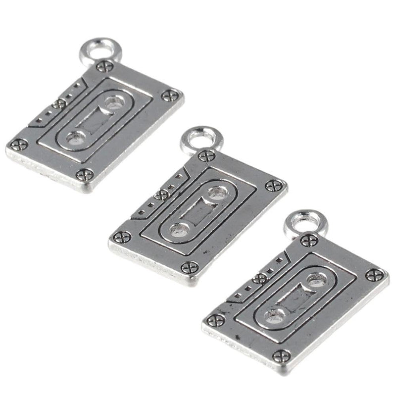 [AUSTRALIA] - 50 Pcs Audio Cassette Tapes Shaped Charms,22x16mm Antique Alloy Charms for Jewelry Making DIY 