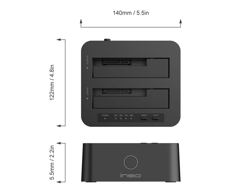 ineo USB 3.1 Gen1 to SATA 2.5" or 3.5 inch SSD/HDD Docking Station (Clone Docking)