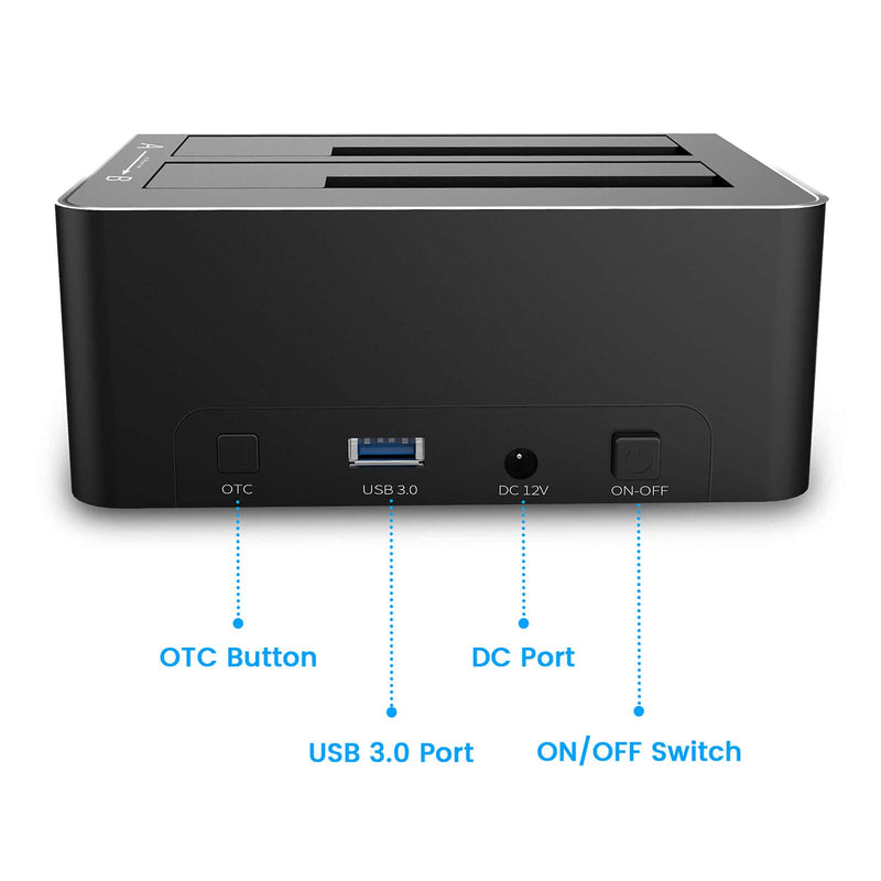 Hard Drive Dock, RSHTECH Aluminum USB 3.0 to SATA Dual Bay External Hard Drive Docking Station for 2.5 & 3.5 inch SATA HDD SSD with Offline Clone/Duplicator Function, Support UASP & 2x16TB (RSH-DS01) SATA Dual-Bay Hard Drive Dock