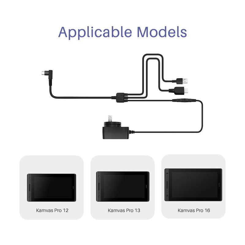 3 in1 HDMI Cable for Huion Graphics Drawing Tablet Kamvas Pro 16 Pro 13 Pro 12 (CB01)