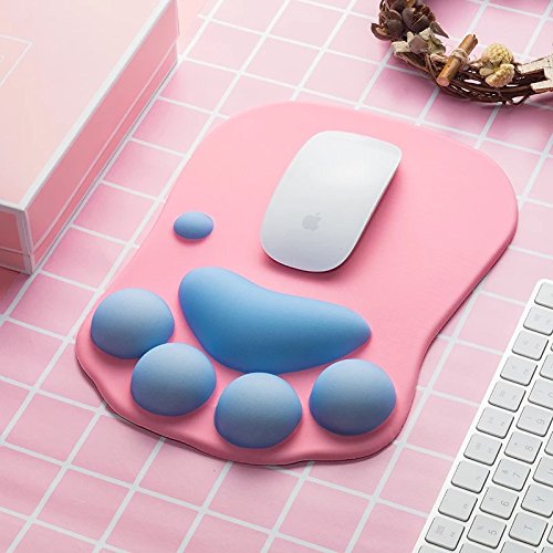 Soft Silicone Cat Paw Mouse Pad with Wrist Rest Support Funny Cartoon Wrist Cushion Comfort Protected Computer Mouse Mat Desk Decor for Easy Typing & Pain Relief (10.7x7.9x0.9'') (Pink) Pink