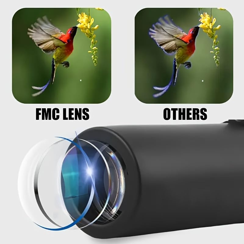 10X25 High Magnification Monocular Telescope - Durable Rubber Lightweight Design, Fixed Focus, Ergonomic Grip - Suitable for Hiking, Camping, Birdwatching, Hunting, Fishing (Black)