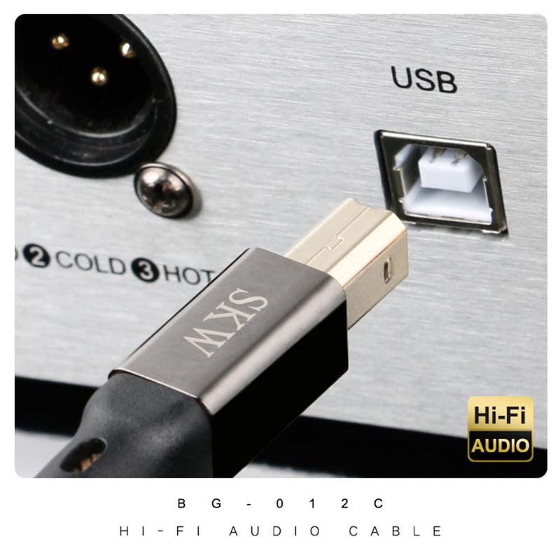 SKW Audiophile USB C to USB B DAC/Decoder Cable 6.5ft/2m Double Shielded | Dual-shielded, 24K gold-plated contacts, braided nylon jacket, Printer Cable, MacBook/iPhone to DAC & audio interface cable 6.5 ft
