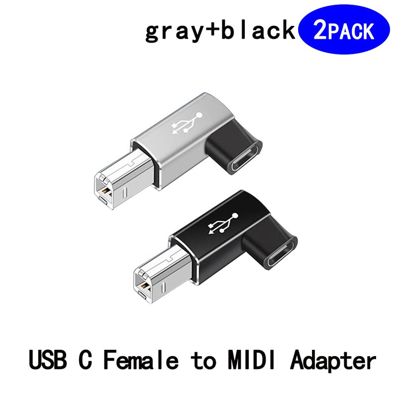 USB C Female to Midi 90 Degree Adapter, 2Pack Right and Left Female USB C to Male USB B Printer Adapter, Compatible with Printers, MIDI, Eectric Pianos, Synthesizers, USB Microphones