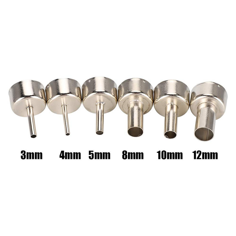 6pcs Hot Air Gun Nozzle 858 Heat Gun SMD Rework Station Accessory 3/4/5/8/10/12mm,Hot Air Gun Nozzle Satisfy Various Soldering and Repair Requirement.