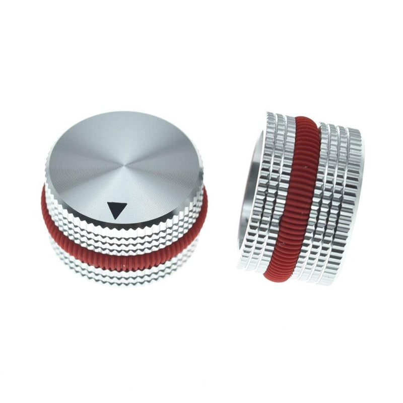 [AUSTRALIA] - Dopro 4-Pack 25 * 15.5mm Set Screw Style Aluminium Potentiometer Knobs 1/4" Universal Pot Control Knobs with Rubber Ring and Indicator for Guitar/Bass Equipments Silver with Red Ring 