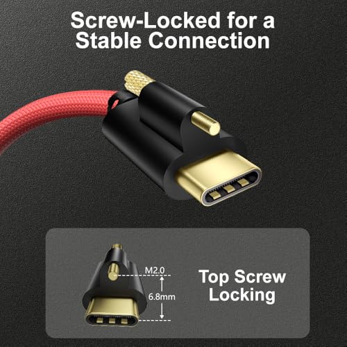 Alvin's Cables Ultra-Flexible Locking USB-C to USB-C Data-Transfer Cable for Blackmagic Pyxis Monitor, URSA Cine EVF, USB-C 3.2 10Gbps High-Speed Cable for Blackmagic Micro Studio 4K G2, 3.3ft Red Straight to Right Angle