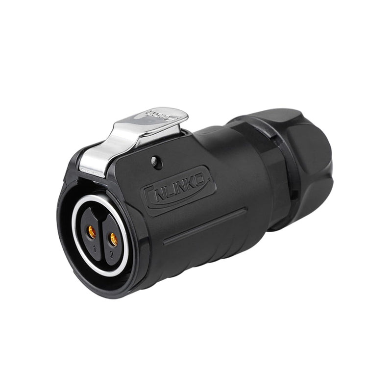 CNLINKO LP20 2 Pin Reverse Mountable Round Waterproof Connector IP68 Female and Male For Automotive and Outdoor Applications (2 Pin Semi Metal) 2 Polig Semi-metal material