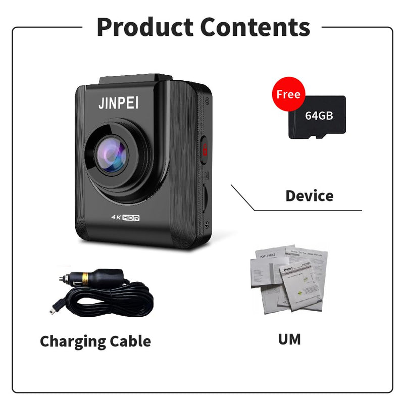 [AUSTRALIA] - 4K Front Dash Cam 64GB Included, Car Dashboard Camera Recorder with UHD 2160P, 2" IPS Screen, 150° Wide Angle, HDR, Night Vision,JD-19B-4K 