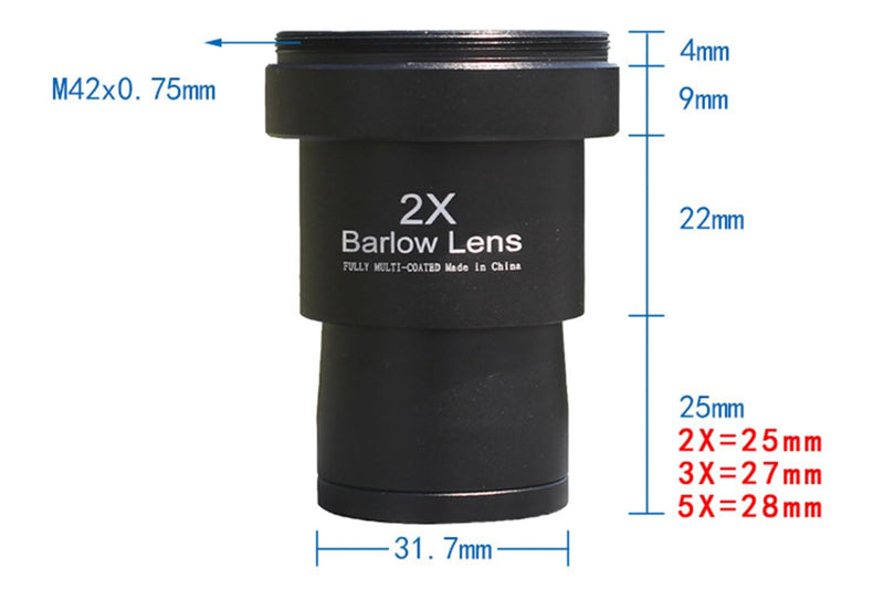 Telescope Barlow Lenses Kit 2X-3X-5X, 1.25 Inch Telescope Accessory, Fully Metal Multi Coated Broadband Green Film Barlow Lens for Telescope Astronomy Eyepiece