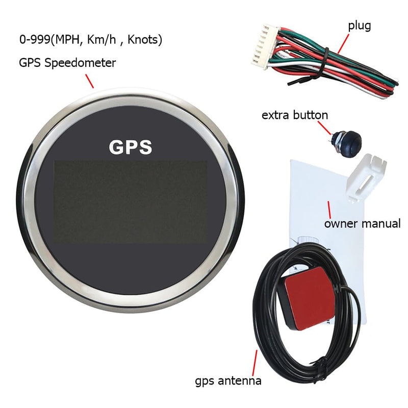 3 3/8" Diameter Auto Digital GPS Speedometer 0-999 MPH KM/H Knots Odometer Adjustable with 7 Backlights 12VDC 24V for Motorbike Boat Truck Racing Car (Black&Silver) Black&Silver
