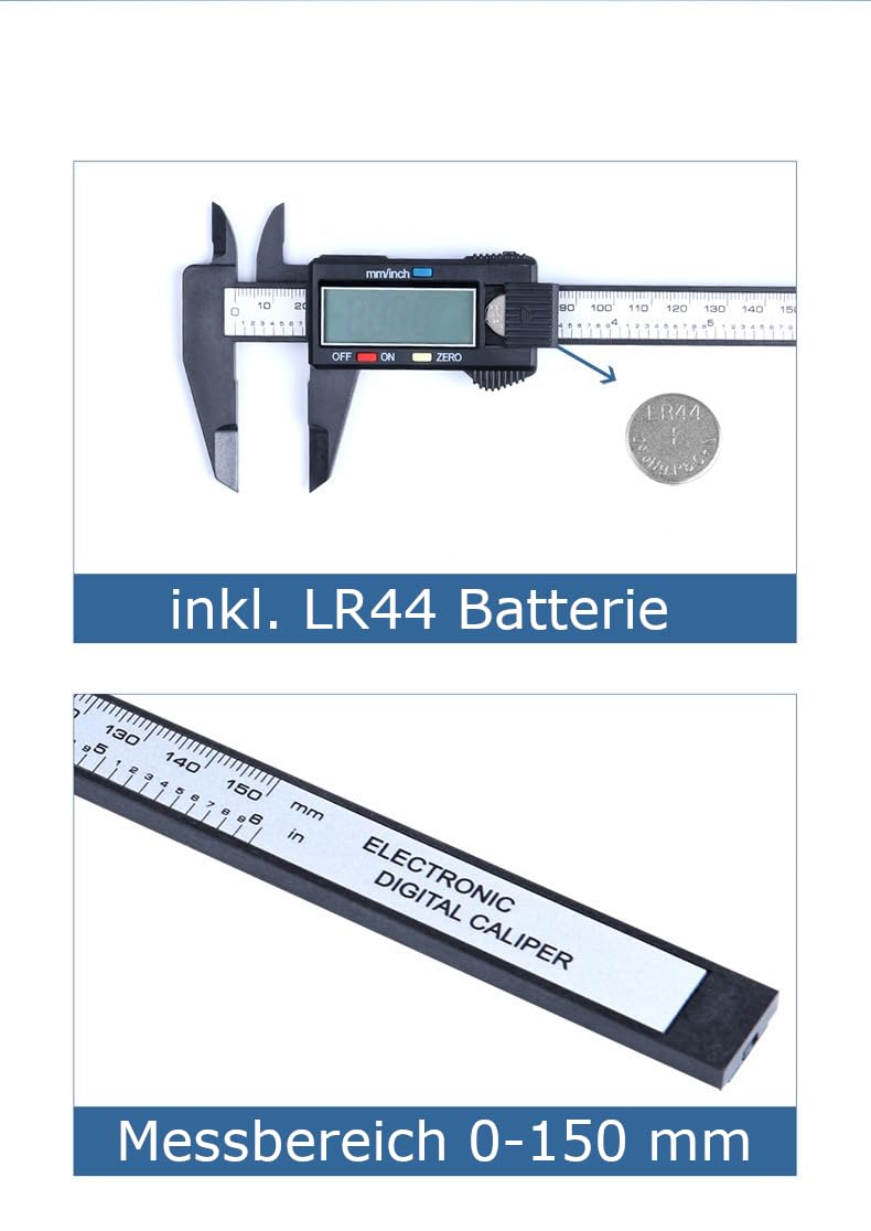 jj-shop24 Digital Caliper, Calliper Gauge, 0-150 mm, Digital LCD Display, Carbon Fibre Plastic, Caliper Gauge for Outdoors, Depth and Step Measurement