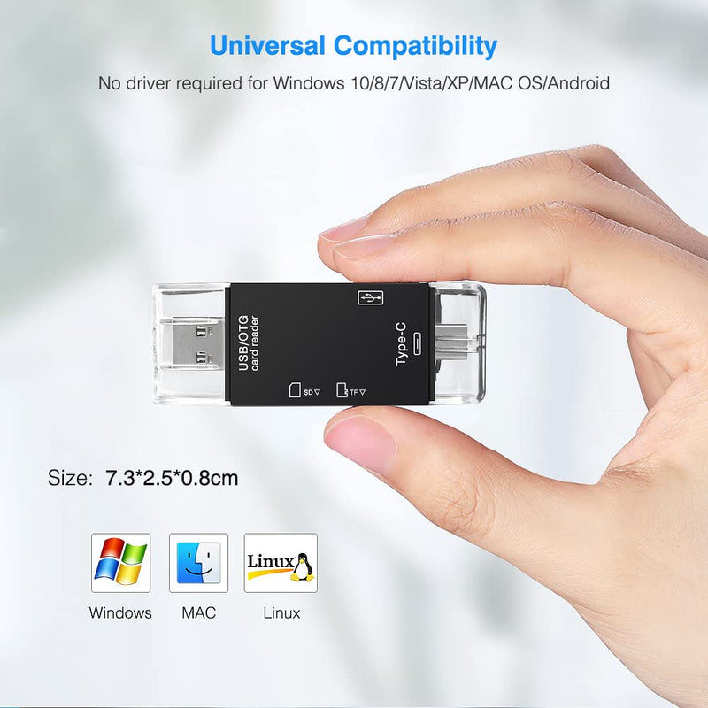 SD/Micro SD Memory Card Reader, BorlterClamp 6 in 1 USB C SD/TF Card Reader MicroUSB OTG Card Reader Compatible with PC, Laptop, MacBook, Smartphone (Black)