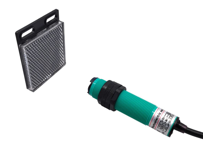 Reflector Photoelectric Sensor 6-36 Volt DC NPN NC, Diameter 18 mm Light Barrier with Mirror IR Photoelectric Sensor up to 2 Metres (Reflection Light Barrier, 2 Metres, Diameter 18 mm, NPN NC)