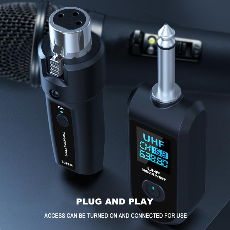Upgrade 2.4GHZ Wireless XLR Transmitter and Receiver, Built-in Rechargeable Lithium Battery for Dynamic Microphone,Audio Mixer,Electric Guitar Bass (1 Receive + 2transmit) 1 receive + 2transmit