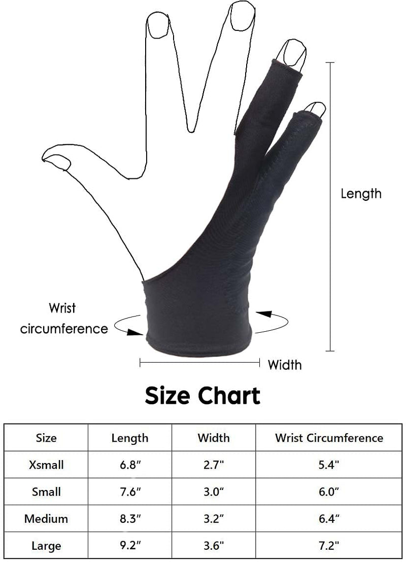 Timebetter Artist Drawing Glove, Digital Art Glove for Tablet iPad, Palm Rejection, Two Open Finger, Fit Left Right Hand - L, Pack of 2 2 Finger, Tip Open