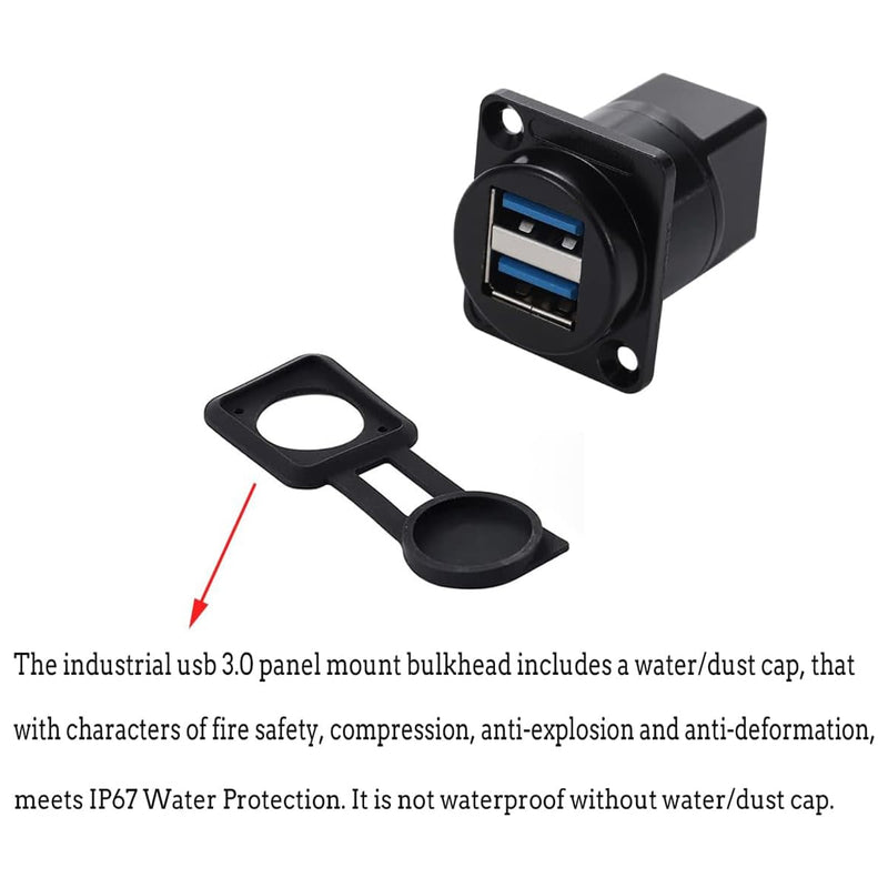 PENGLIN 5PCS Dual USB 3.0 Panel Mount Connector D-Type with Waterproof Cap | Dual USB 3.0 Female to Female Coupler,Up to 5Gbps High Speed Transmission,Space-Saving Dual Channel Layout 5PCS USB3.0
