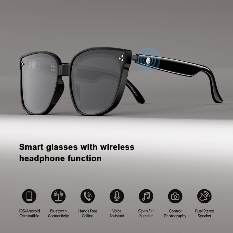 Bluetooth smart sunglasses, audio glasses, nylon lenses, built-in microphone and speaker, UV protection, voice assistant for women Bluetooth glasses
