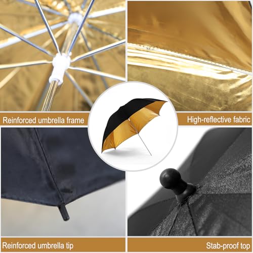[2 Pack] 33in Black Gold Photography Flash Umbrella black/gold