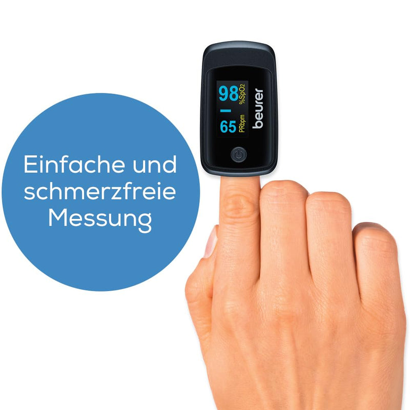Beurer PO 40 Pulse Oximeter For Measuring Oxygen Saturation, Heart Rate And Perfusions Index (PI), Pain Free Application, Colour Display black Single