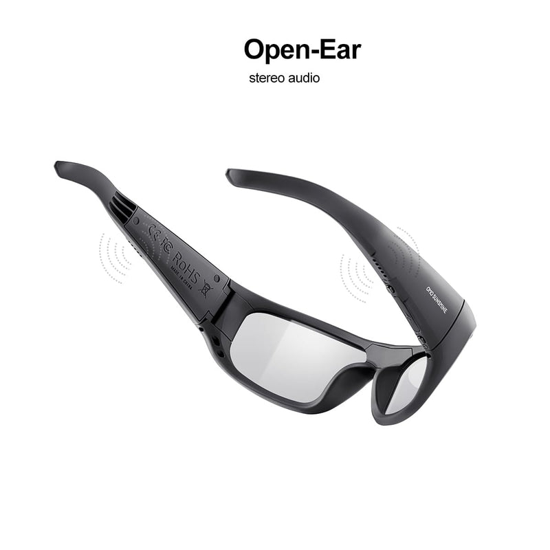 OhO sunshine Bluetooth Audio Sunglasses, Lightweight Open Ear Sport Glasses, 10H Playtime,Water Resistant with Voice Control Black Frame | Transition Lens