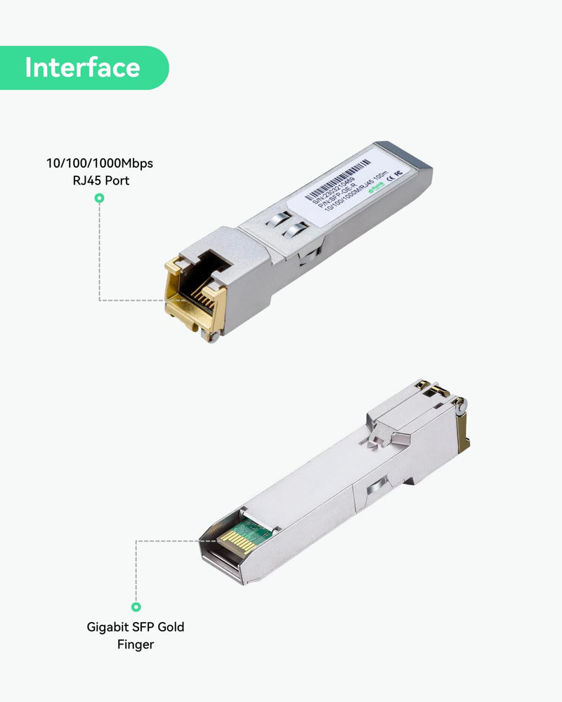 LINOVISION 1.25G SFP to RJ45 Copper Gigabit Ethernet Transceiver | Up to 328ft distance, 1000BASE-T SFP-T Converter for Cisco, D-Link, Supermicro, Netgear, TP-Link and more (2 pack)