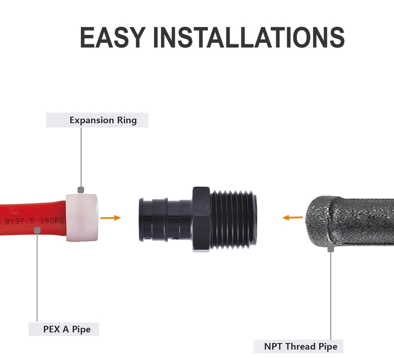 [AUSTRALIA] - 5 Pack TMKOOL Pex A Expansion 1 inch x 1 inch Male NPT Threaded Adapter Fitting Poly PPSU for PEX-A Pipe/Tubing, ASTM F1960 (5Pcs 1"x1") 5 1" Pex x 1" MNPT 