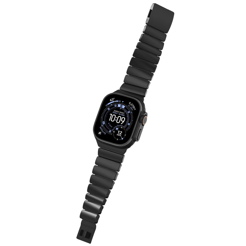 NewWays Stainless Steel & Silicone Hybrid Band for Apple Watch Ultra 3 2 1 (49mm) & Series 11 10 9 8 7 6 5 4 SE 46mm 45mm 44mm Link Bracelet Magnetic Clasp Sport Metal Strap for Men Black w/ Black 44mm/45mm/46mm/49mm/42mm(S3)