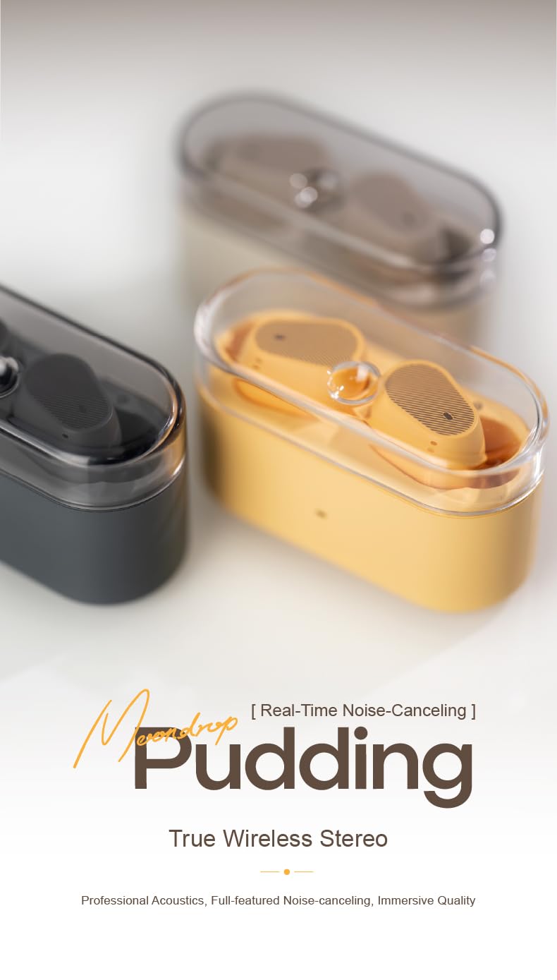 Moondrop Pudding TWS Earphone True Wireless Stereo ANC AI ENC LHDC-V 10mm Dynamic Driver Interactive DSP Bluetooth 6.0 Music Game Dual Mode (Yellow) Yellow