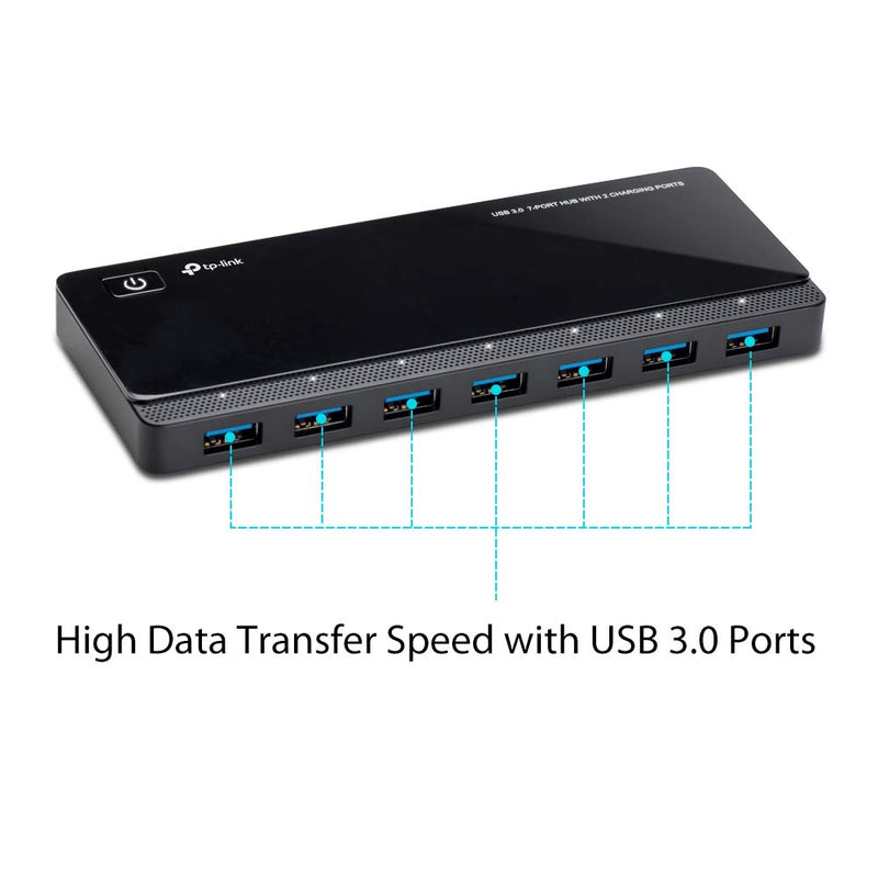 TP-Link Powered USB Hub 3.0 with 7 USB 3.0 Data Ports and 2 Smart Charging USB Ports. Compatible with Windows, Mac, Chrome & Linux OS, with Power On/Off Button, 12V/4A Power Adapter(UH720) 7 Port + 2 Charging Port