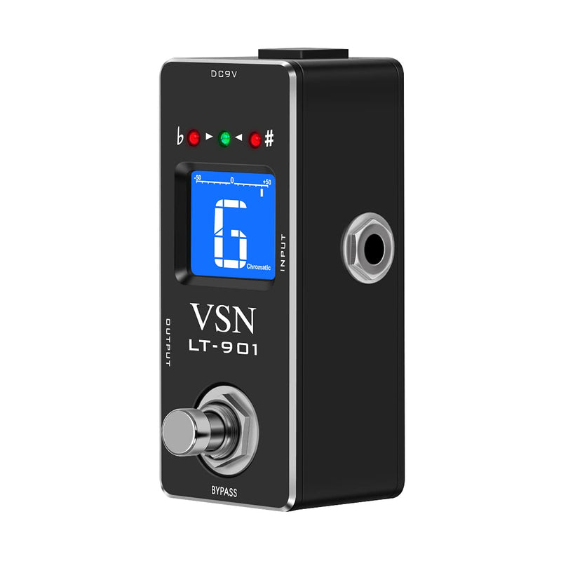 VSN Tuner Pedal,Chromatic Guitar Tuner Pedal Fast and Accuate Tuner for High Precision ± 1 Cent with Pitch Indicator for Electric Guitar and Bass True Bypass LT-901 Black Pedal Tuner
