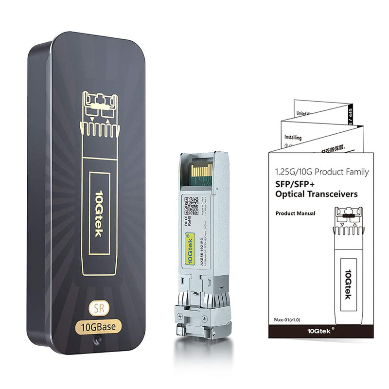 10Gtek 10GBase-SR SFP+ Transceiver, 10G 850nm MMF, up to 300 Meters, Compatible with Brocade 10G-SFPP-SR, Pack of 2 10G-SR: 300m x2