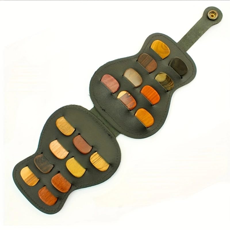 Leather Guitar Pick Holder Case,Handmade PU Leather Guitar Plectrum Holder with 18 Slots for Guitar Picks (brown) brown