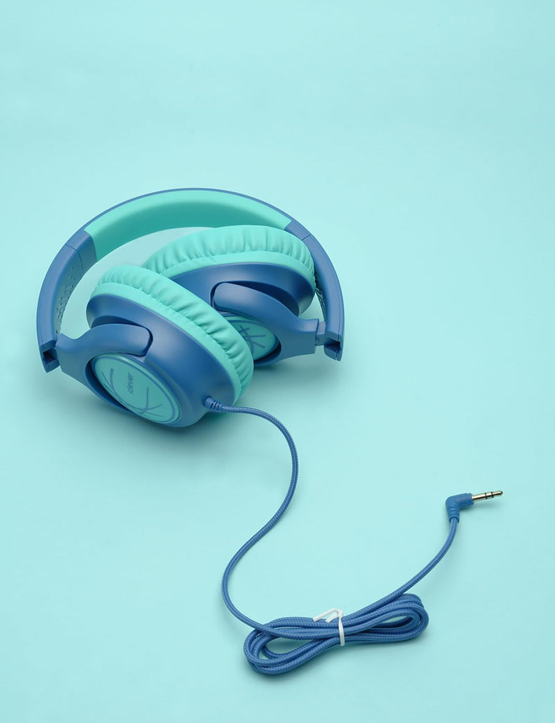 iClever Kids Headphones with Cord, 85dBA Safe Volume Wired Headphones for Kids, Stereo Sound Foldable Adjustable, 3.5mm Jack, Over Ear Kids Headphones for School/Boys/Girls/iPad/Tablet/Travel, Blue